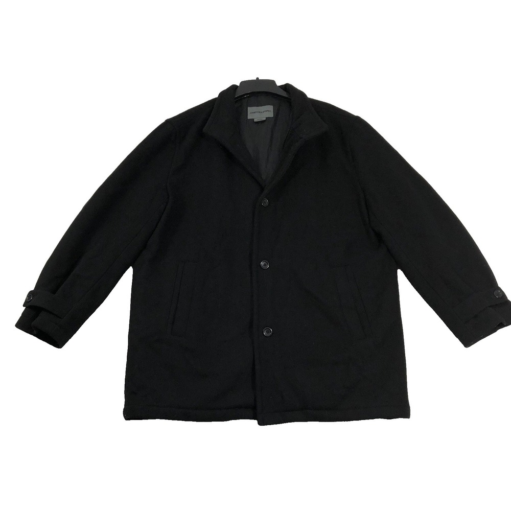 Johnston & Murphy Pea Coat Men's XL Black Wool Cashmere Buttoned Jacket *Flaws